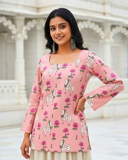 Aarohi Pink Sleeved short Kurti