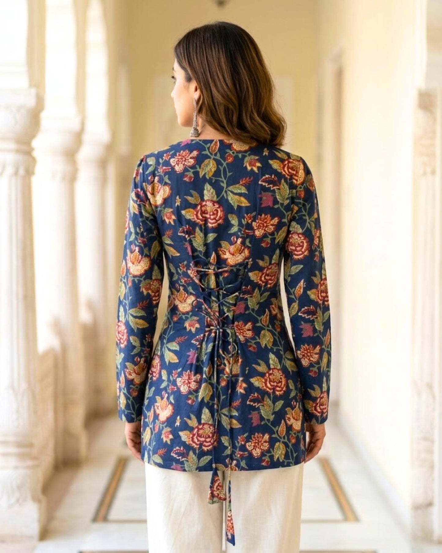 Paakhi Blue Corset Back Floral Kurti