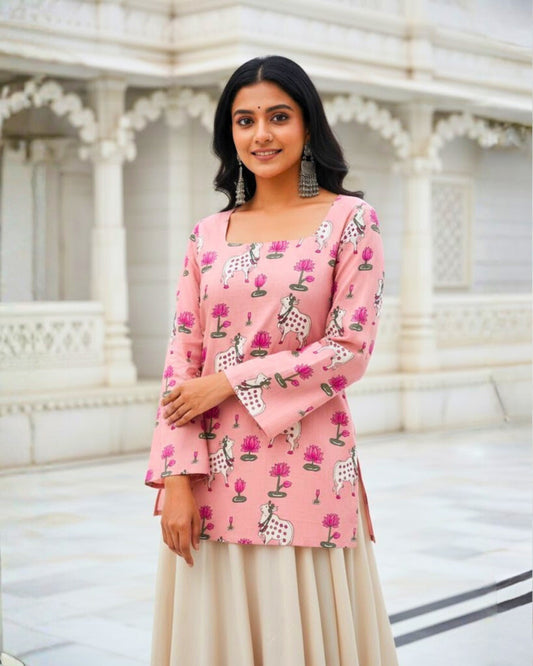 Aarohi Pink Sleeved short Kurti