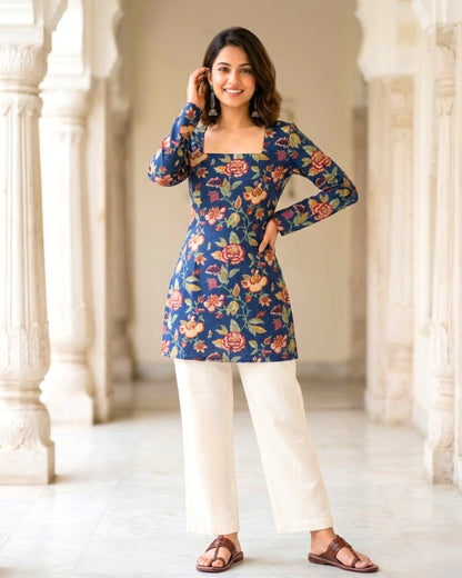 Paakhi Blue Corset Back Floral Kurti