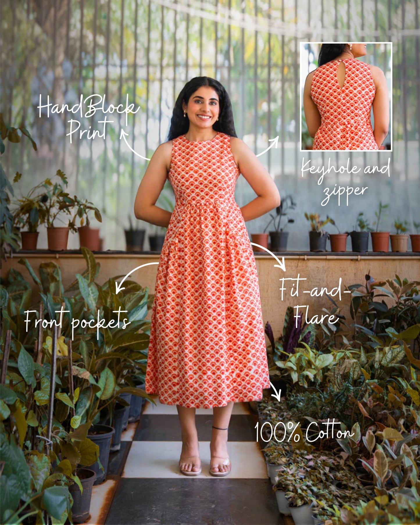 Kia HandBlock Printed Pure Cotton Midi Dress