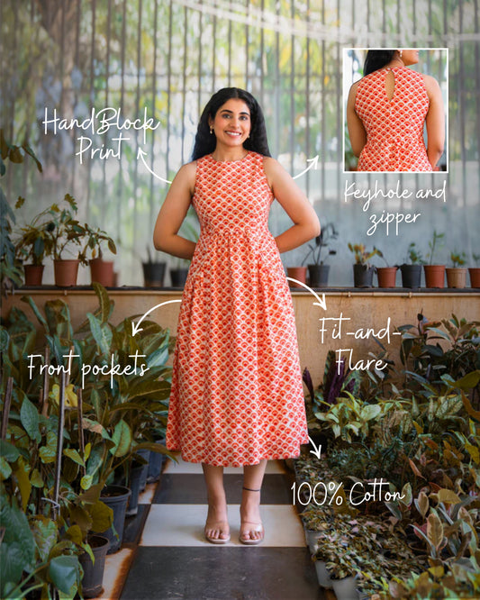 Kia HandBlock Printed Pure Cotton Midi Dress