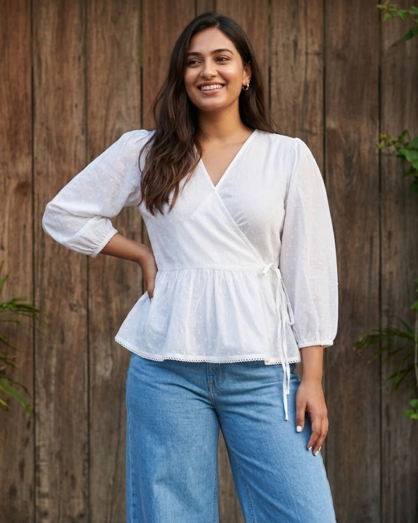 Dawn Wrap-style Textured Cotton Top