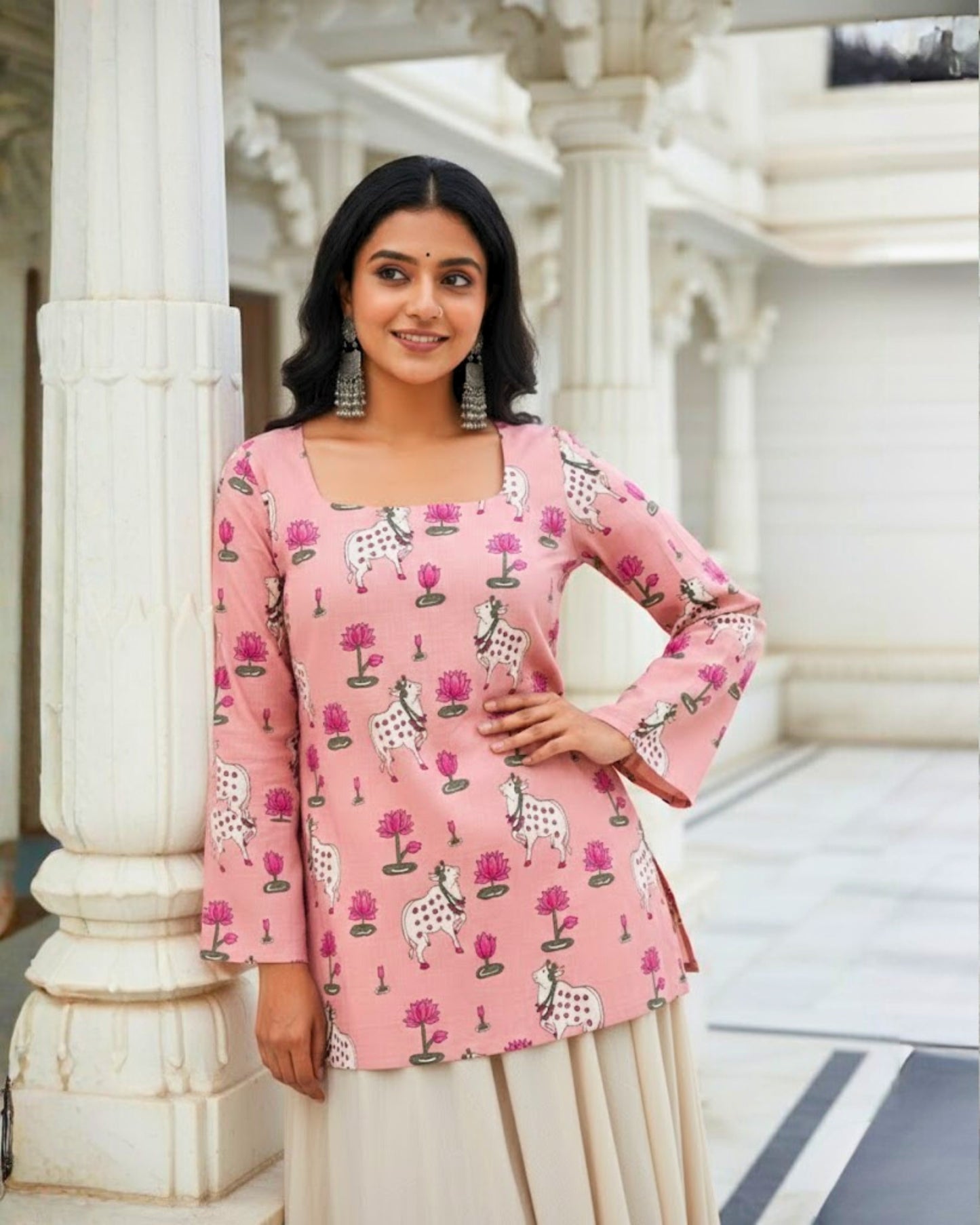 Aarohi Pink Sleeved short Kurti