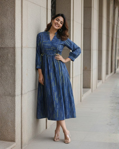 Skye Blue Tie-up Fit and Flare A-line Midi Dress