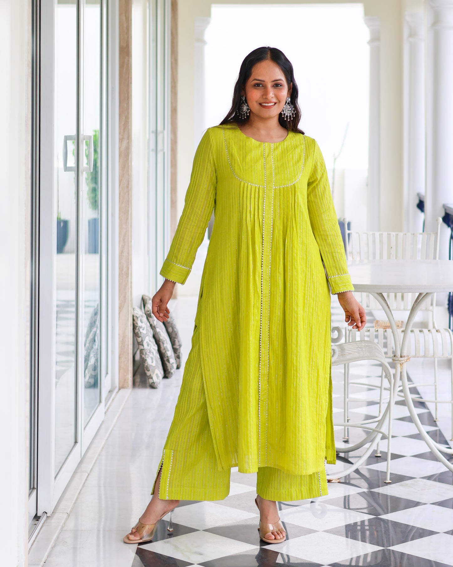 Mohini Lime Cotton Lurex Straight Kurta Set