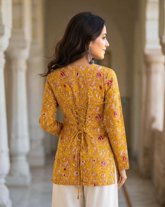 Nyla Yellow Corset Short Kurti