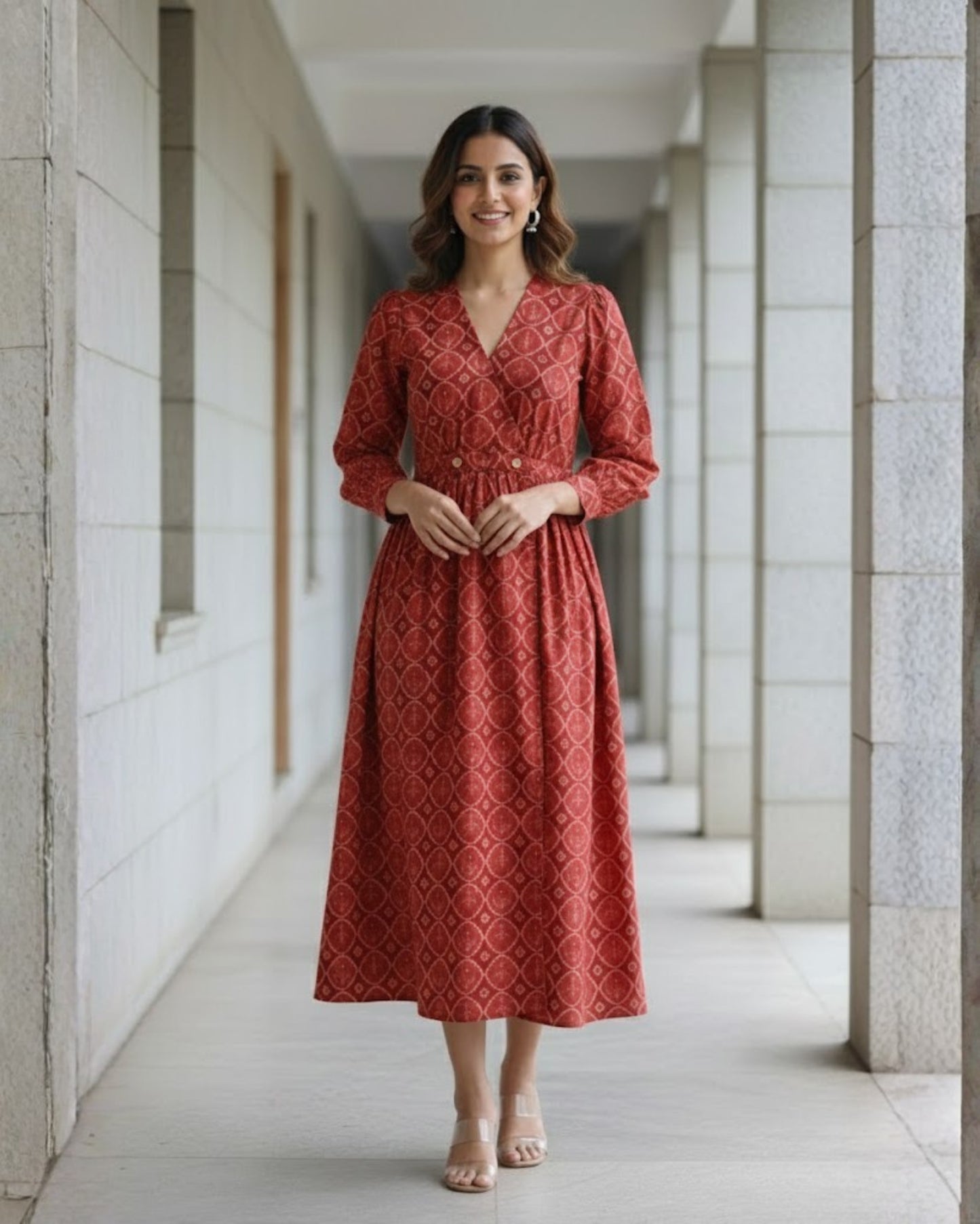 Hailey Red Fit and Flare Cotton Wrap Dress