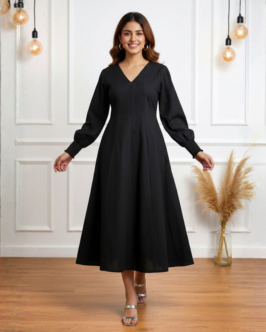 Audrey Panelled Black Cotton Dress