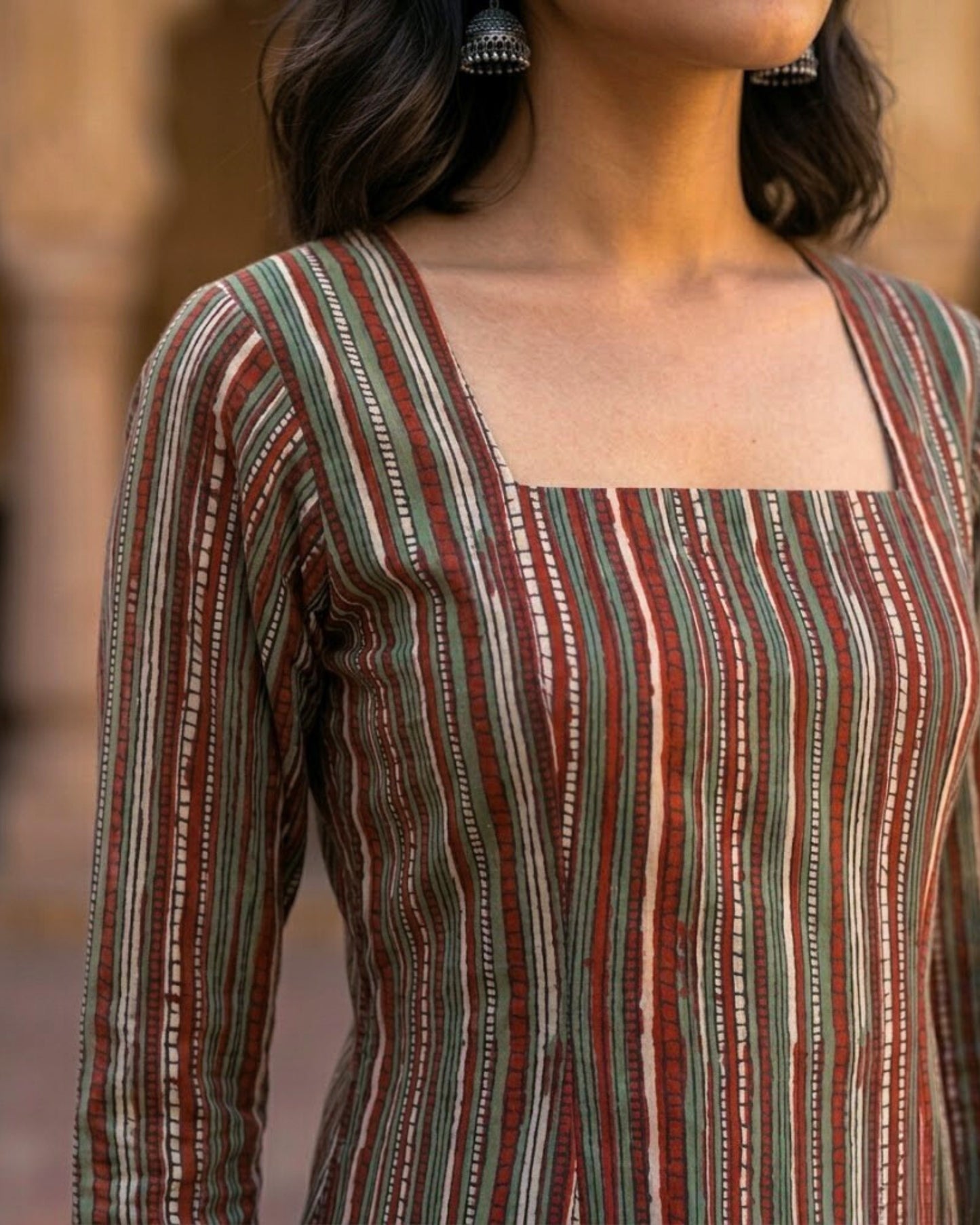 Ziva Striped HandBlock Printed Corset Back Kurti