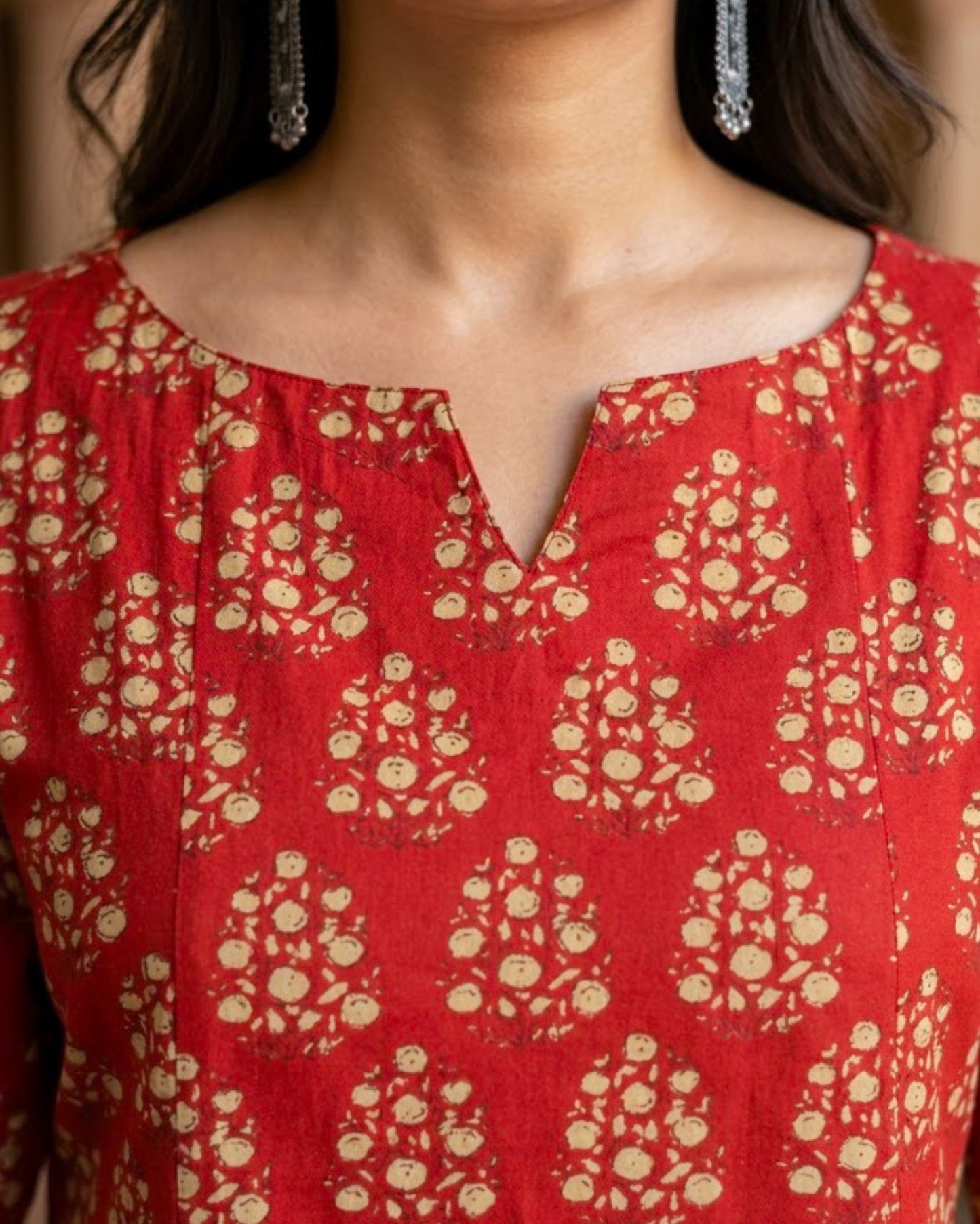Naina Red HandBlock Printed kurta