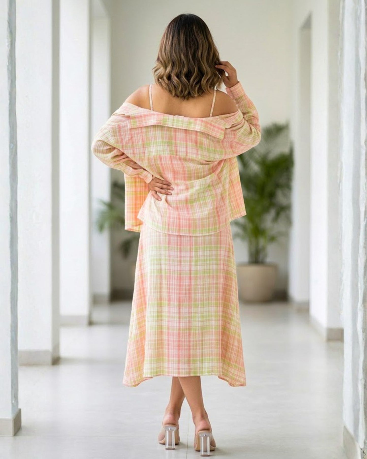 Eve Checkered Cotton Midi Dress with Shirt