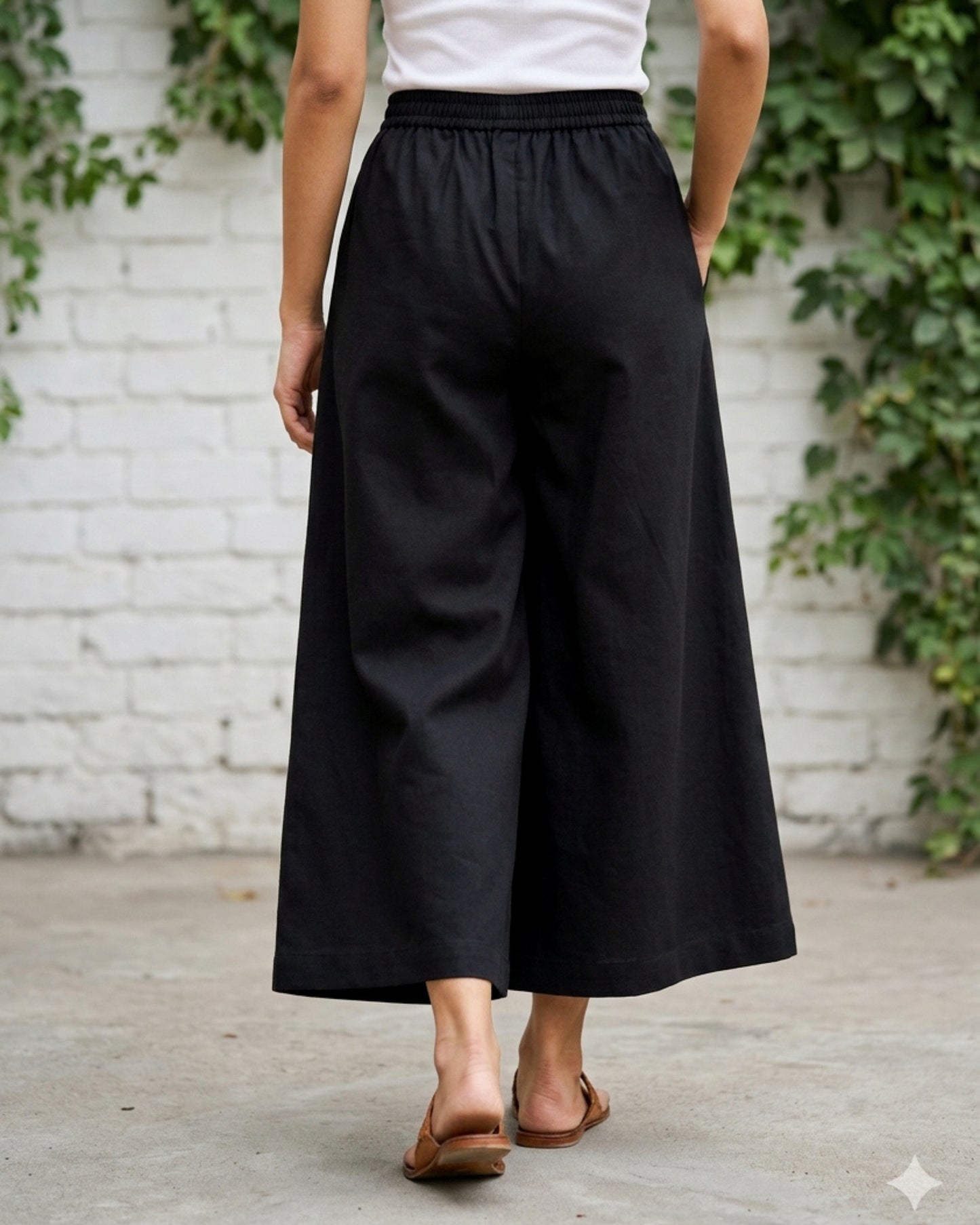 Black Cotton Flared Cropped Pants