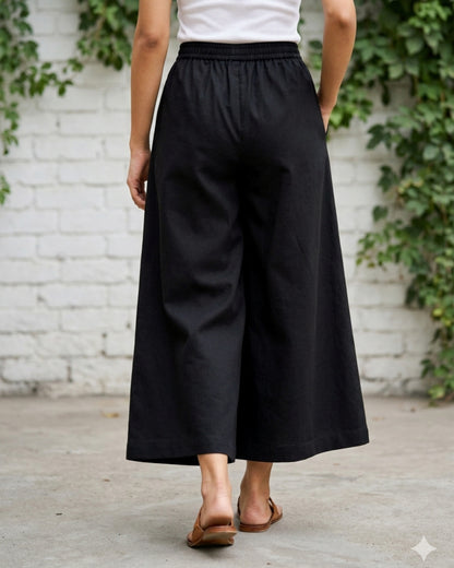 Black Cotton Flared Cropped Pants