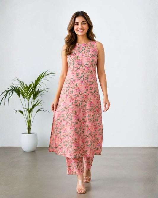 Alizeh Pink Sleeveless Cotton Kurta set