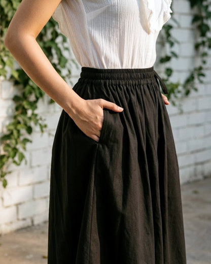 Black Cotton High-Waist Skirt