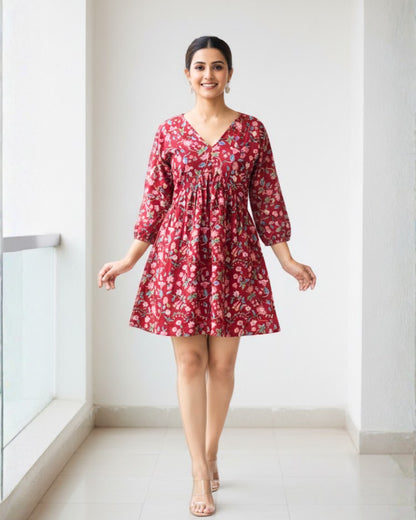 Juliet Handblock Print Short Dress