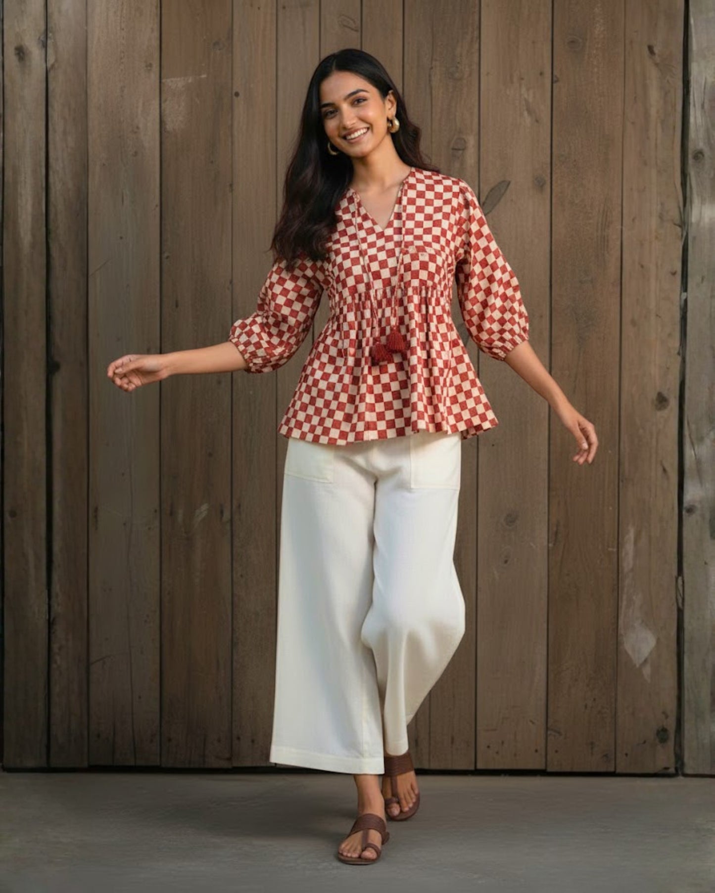 Lumi Checkered Handblock printed Cotton Top