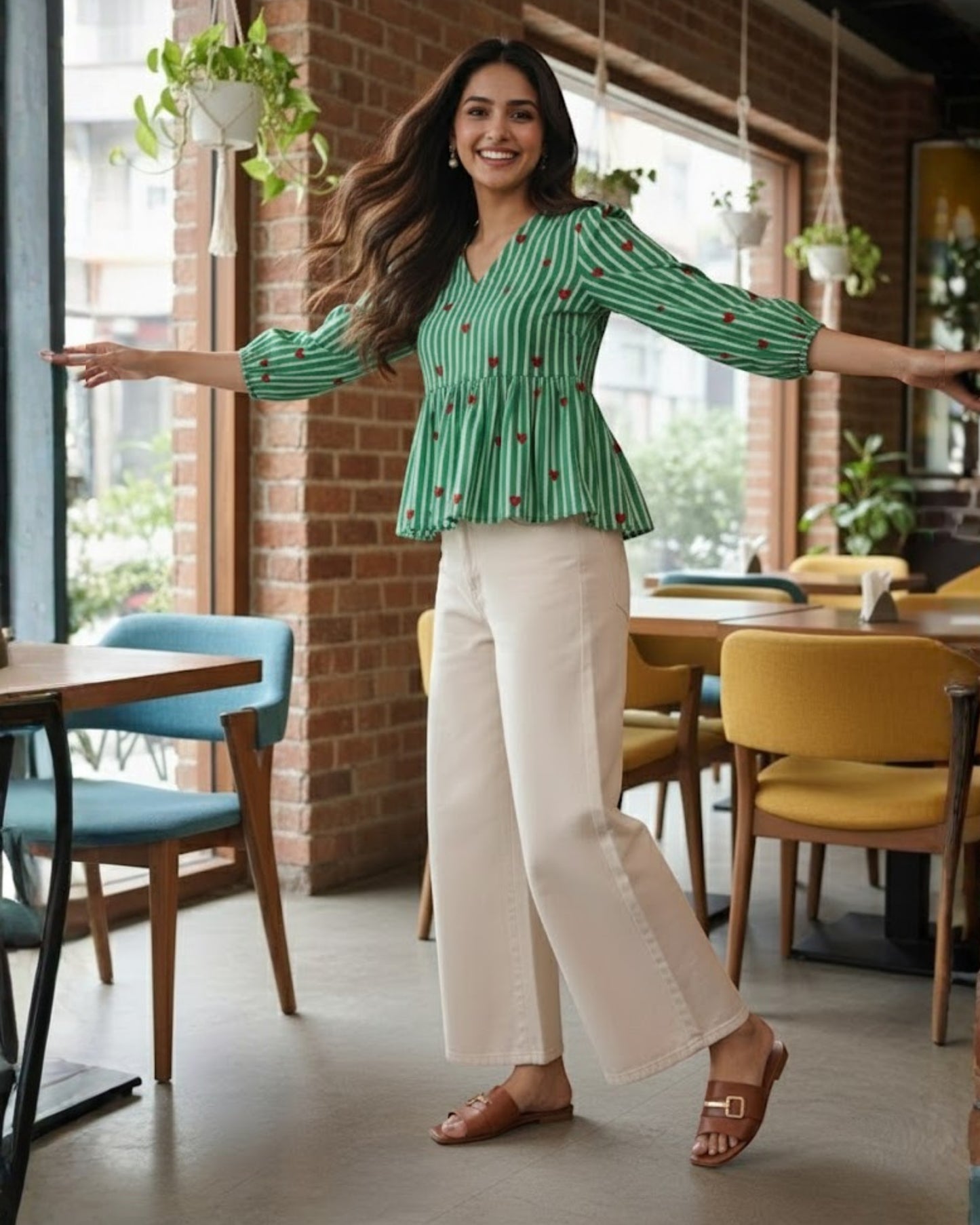 Jen Striped Peplum Cotton Top