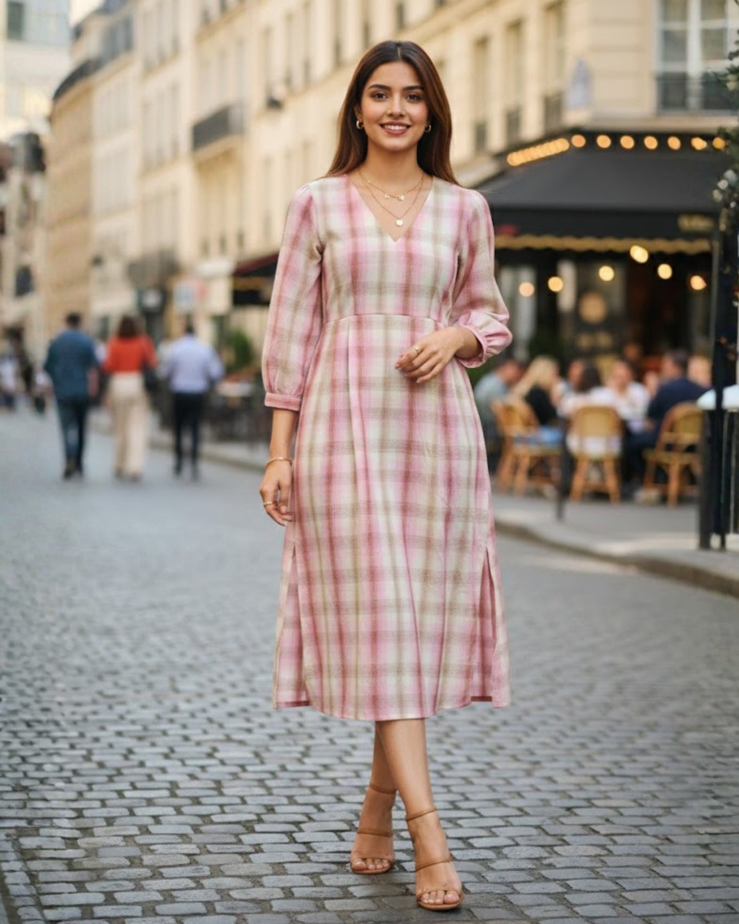 Sally Pink Cotton Midi Dress