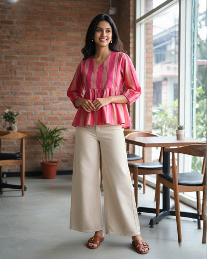 Ava Striped Peplum Cotton Top