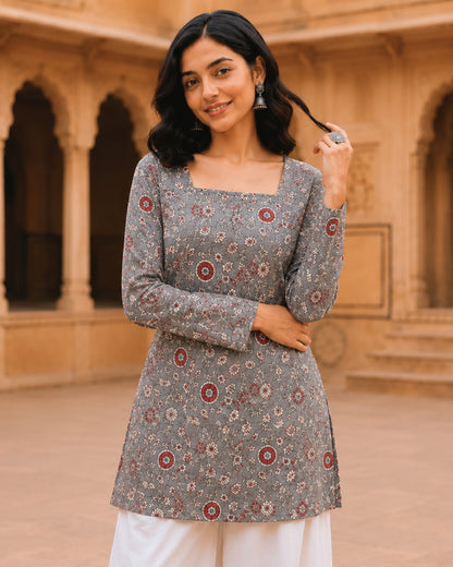 Dove Grey Corset Short Kurti