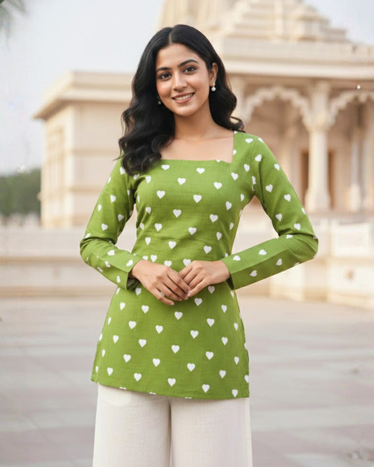 May Heart Print Corset Kurti