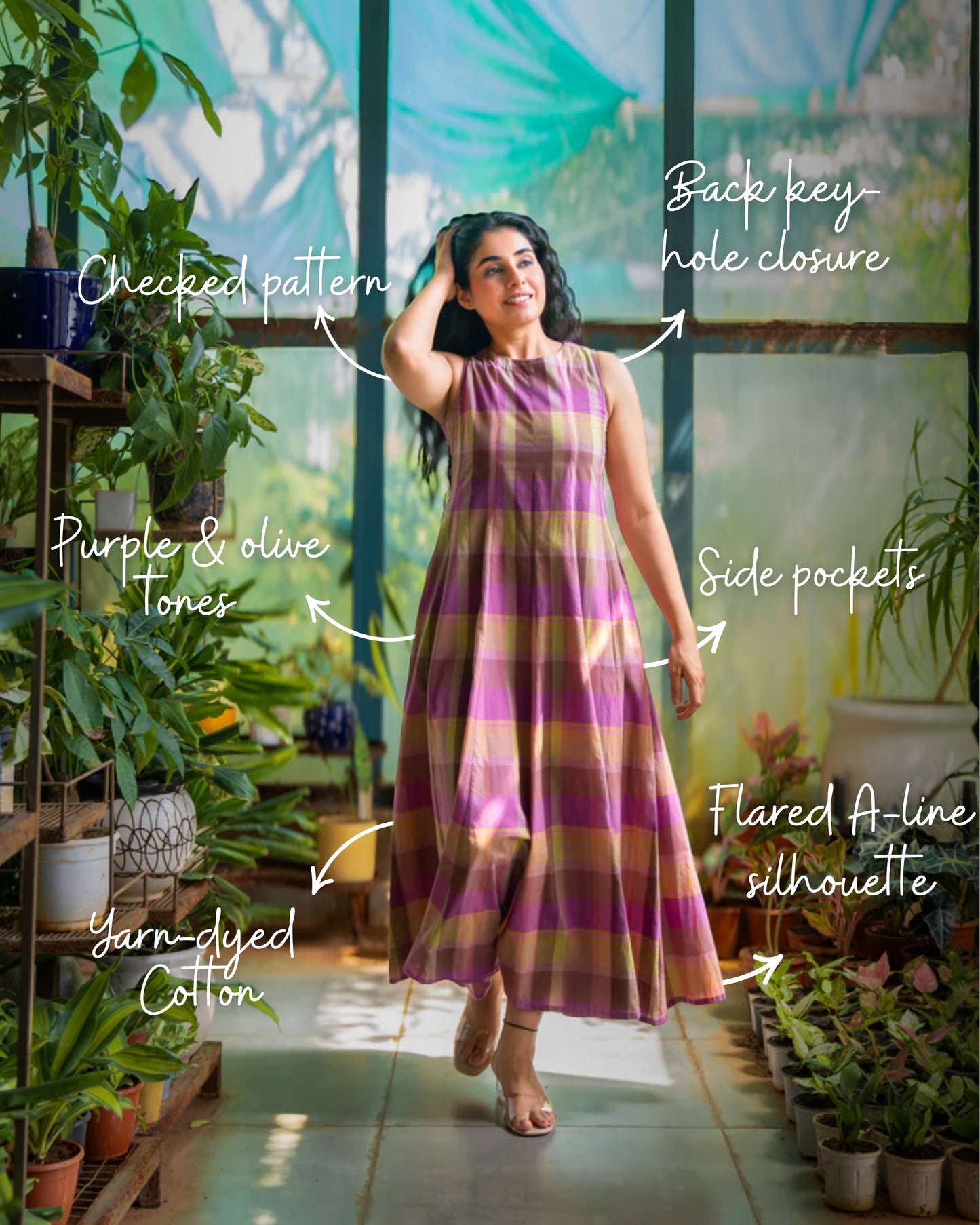Hannah Checkered Cotton Maxi Dress