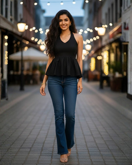 Nina Black Peplum Cotton Top