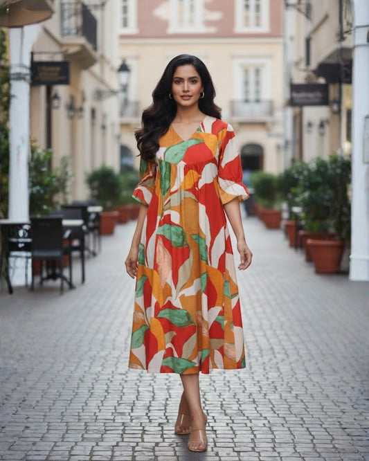 Kate Mosiac-Medley Cotton Midi Dress