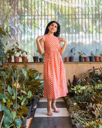 Kia HandBlock Printed Pure Cotton Midi Dress