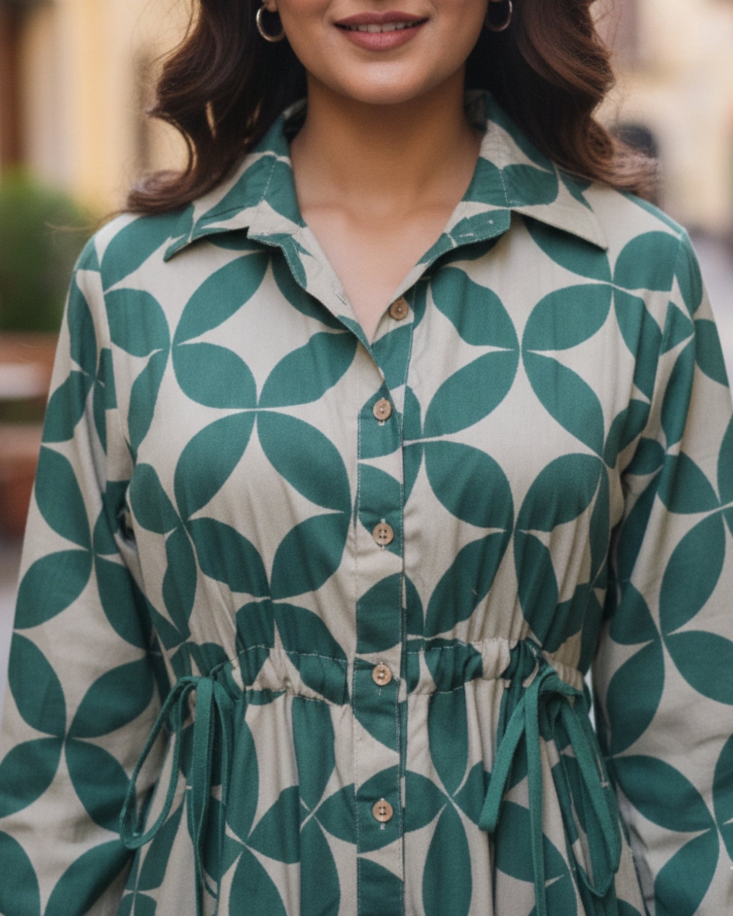 Blair Green Button-down Circular Midi Dress