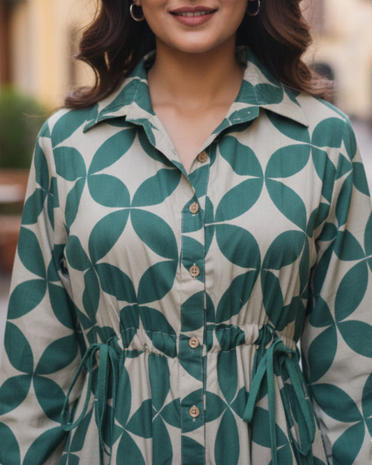 Blair Green Button-down Circular Midi Dress