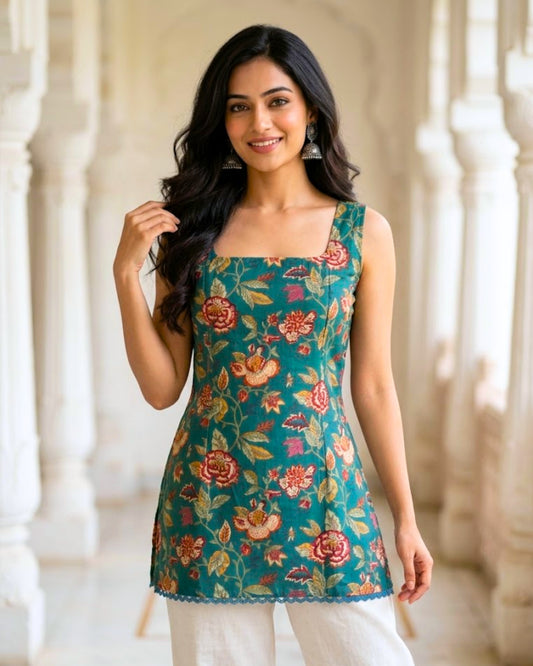 Saakhi Floral Cotton Short Kurti