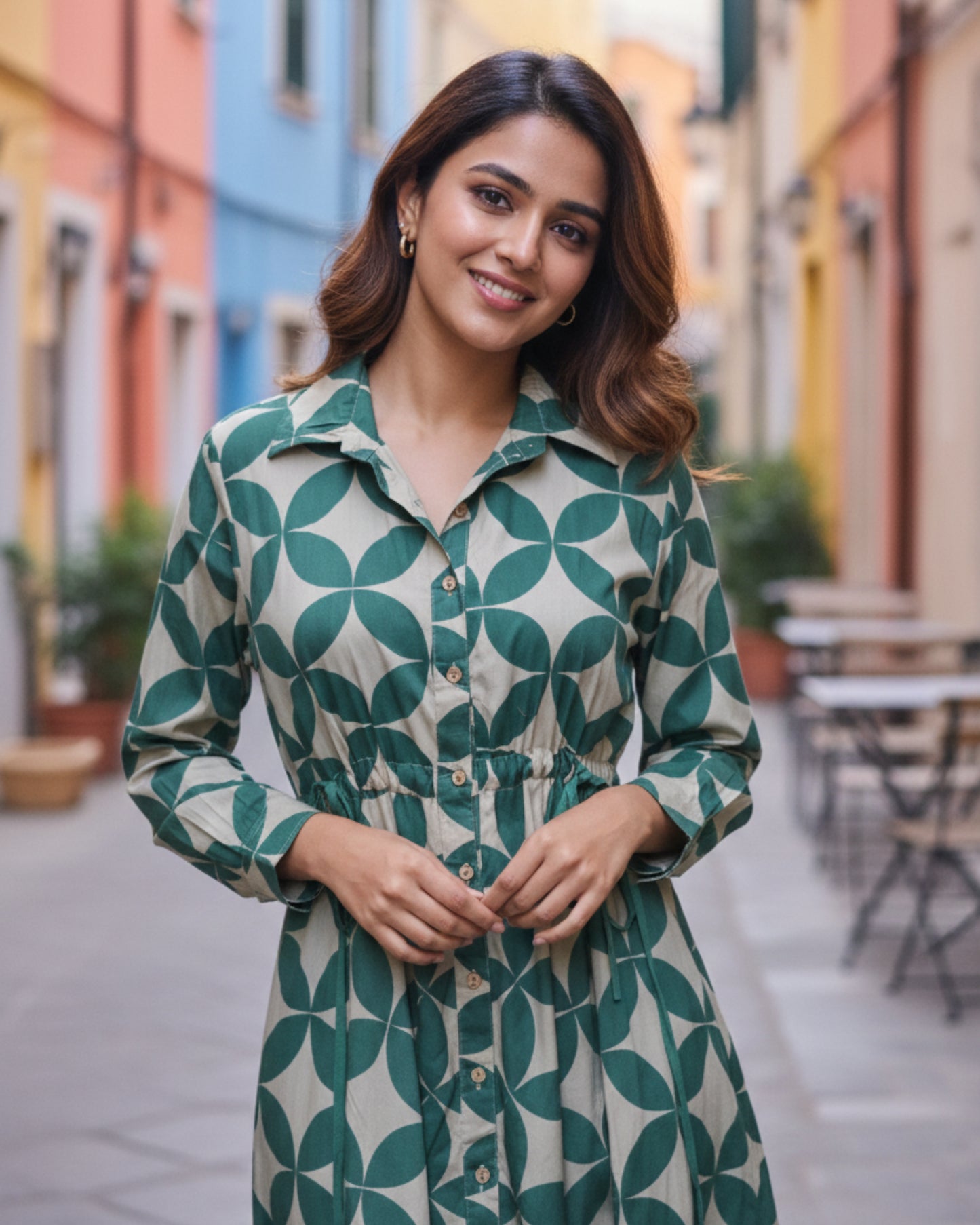 Blair Green Button-down Circular Midi Dress