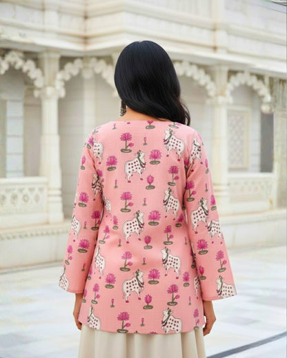 Aarohi Pink Sleeved short Kurti