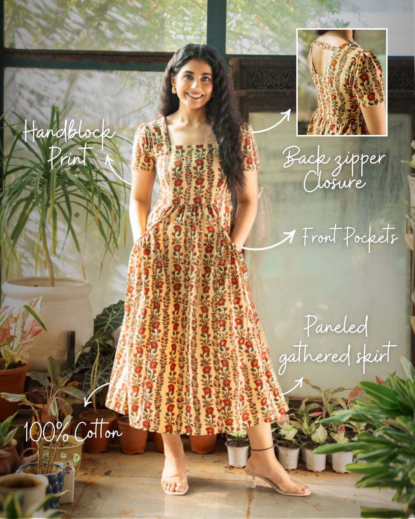 Ahana Fit-and-Flare HandBlock Print Midi Dress