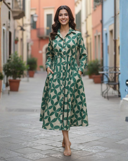 Blair Green Button-down Circular Midi Dress
