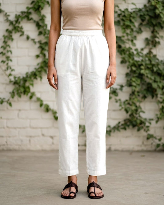 White Narrow-fit Cotton Pants