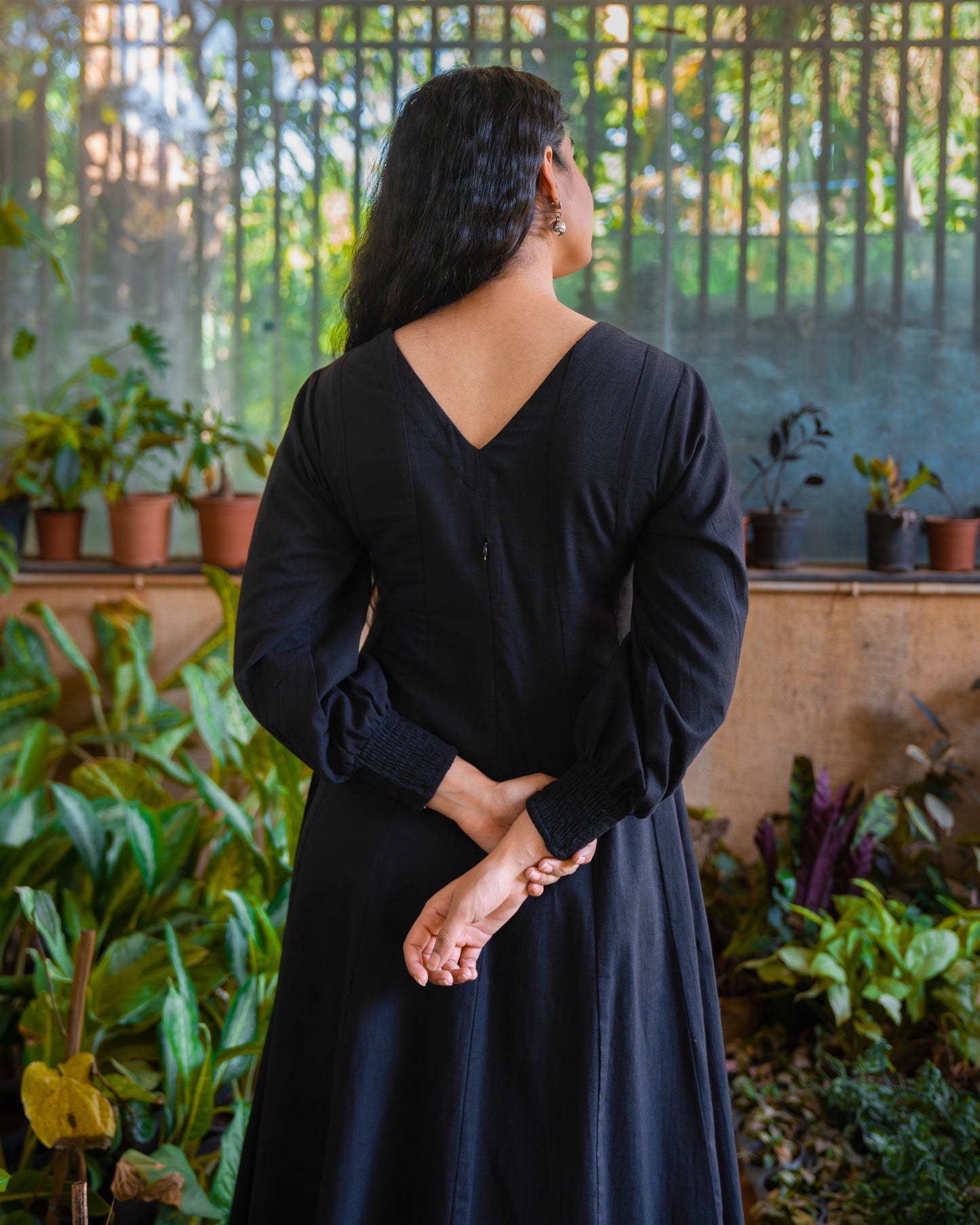 Audrey Panelled Black Cotton Dress