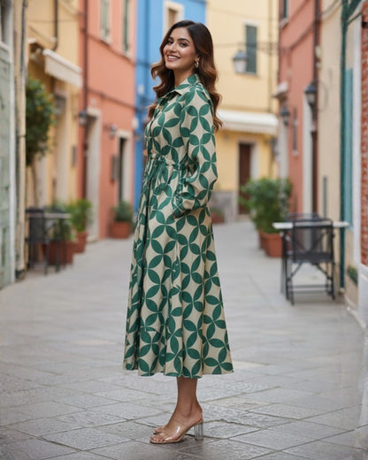 Blair Green Button-down Circular Midi Dress