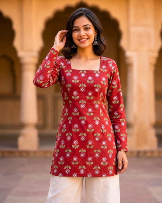 Yasmin Red Corset Short Kurti