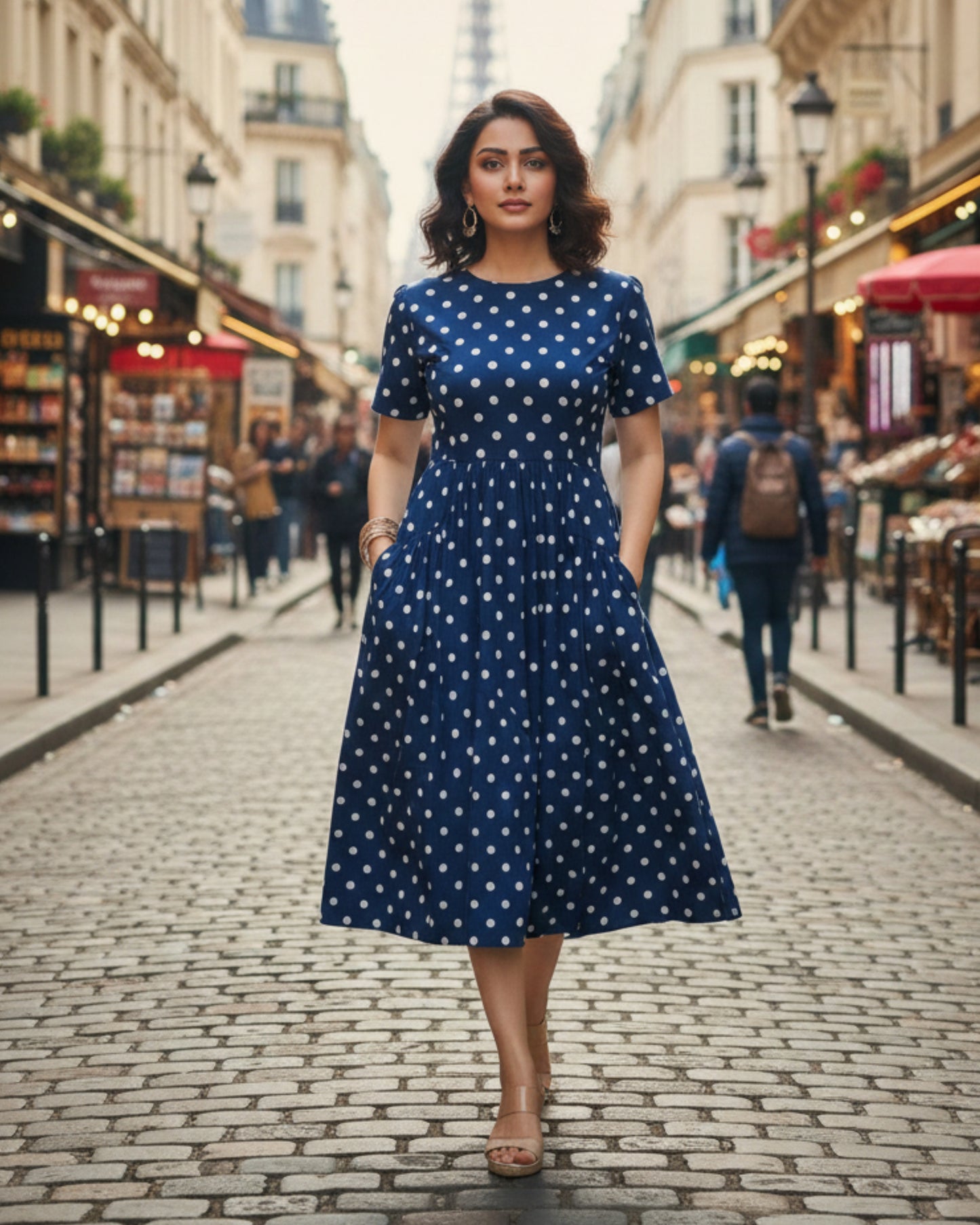 Stella Indigo Handblock Print Cotton Midi Dress