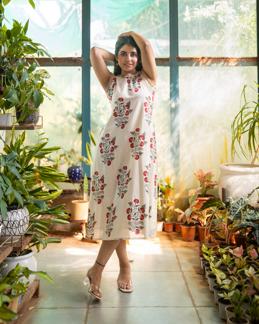 Aashi Ivory Cotton Midi Dress