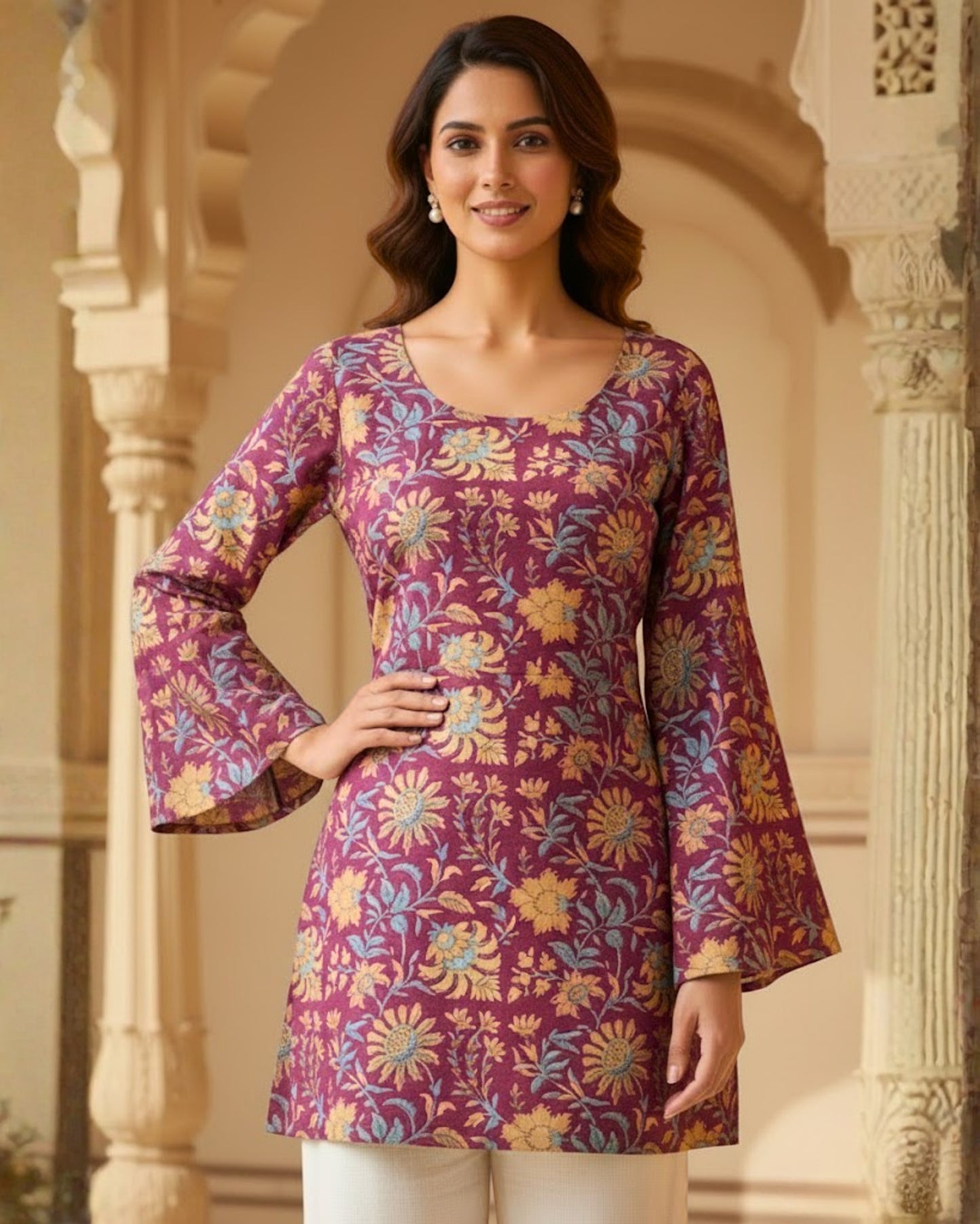 Nyra Floral Print Sleeved Kurti