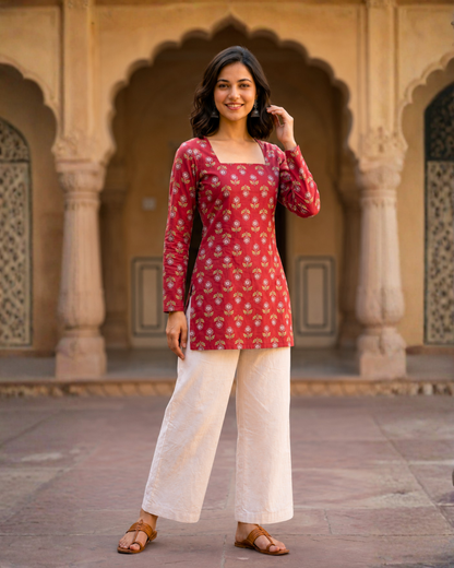 Yasmin Red Corset Short Kurti