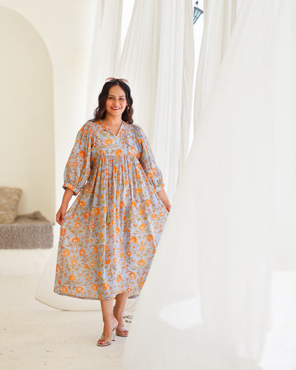 Rachel Mul Cotton HandBlock Print Midi Dress