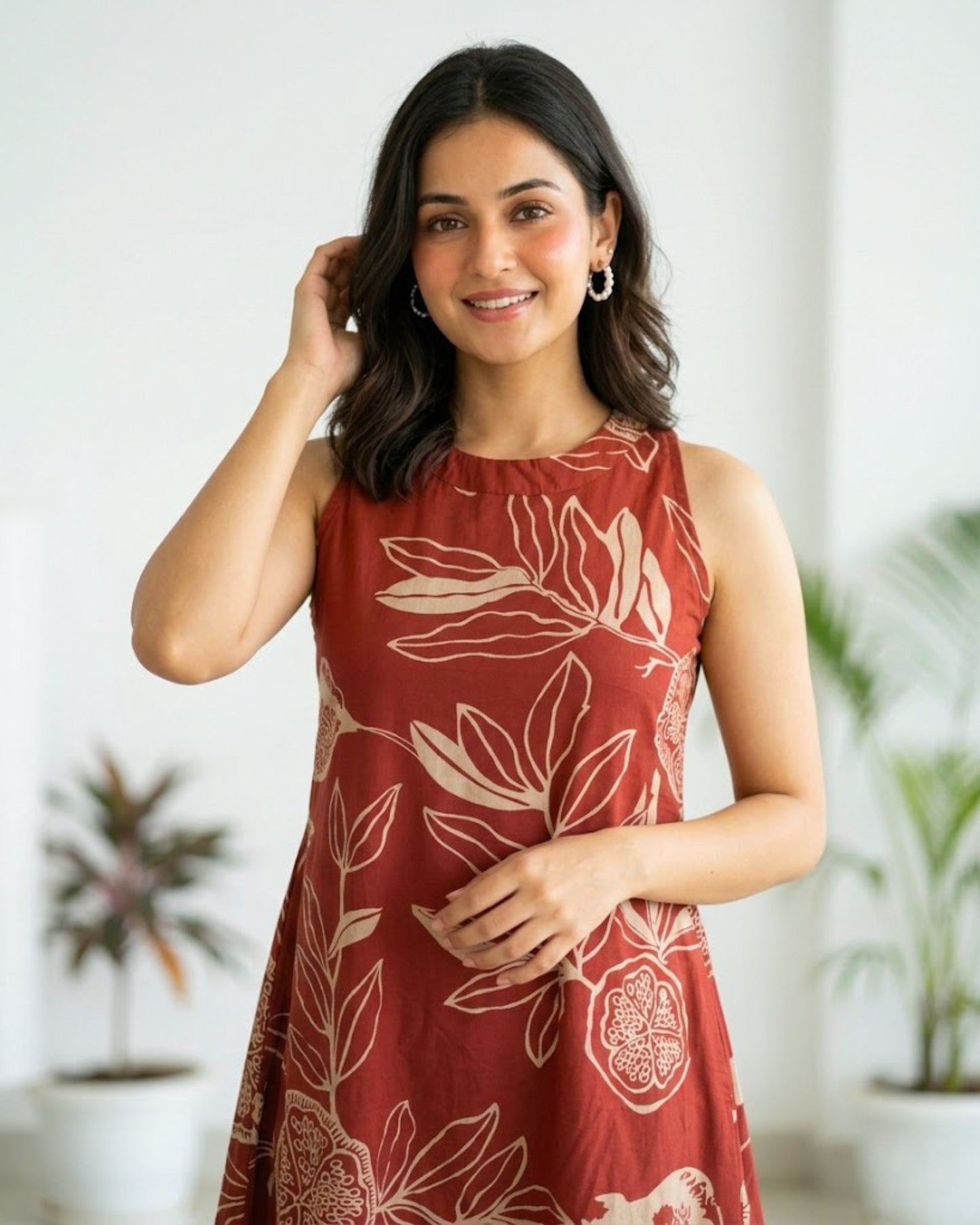 Mala Red Cotton Midi Dress