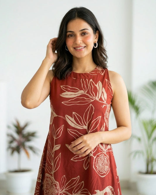 Mala Red Cotton Midi Dress