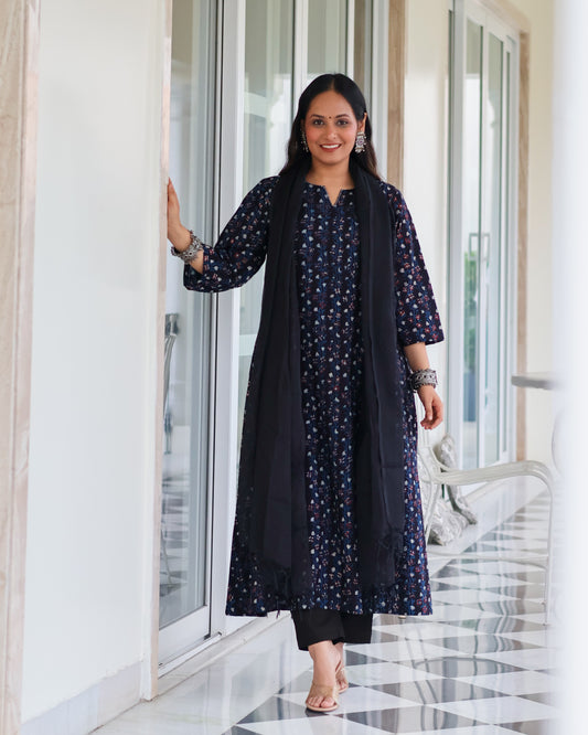 Avani Black HandBlock Print Suit Set